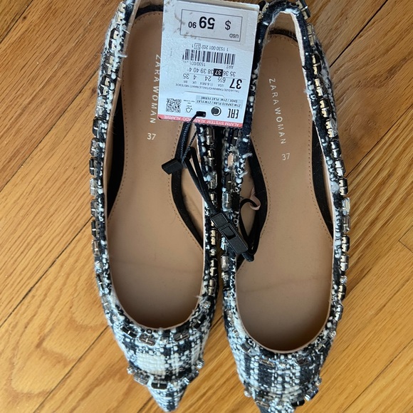 Zara Tweed Ballet Flats - Picture 1 of 6